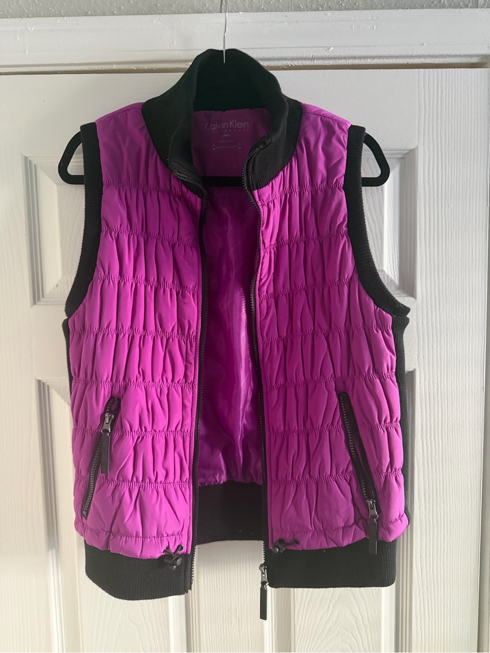 Calvin Klein Performance Pink Quilted Zip-Up Puffer Vest Collared Size Large